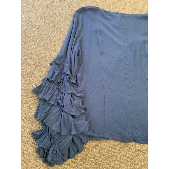 Guest Editor Women's XS  Blouse‎ Top Blue Tiered Frill Sleeve Rayon Crepe - Picture 8 of 14